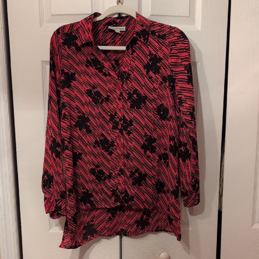Dana Buchman Black and Pink Button Down Shirt